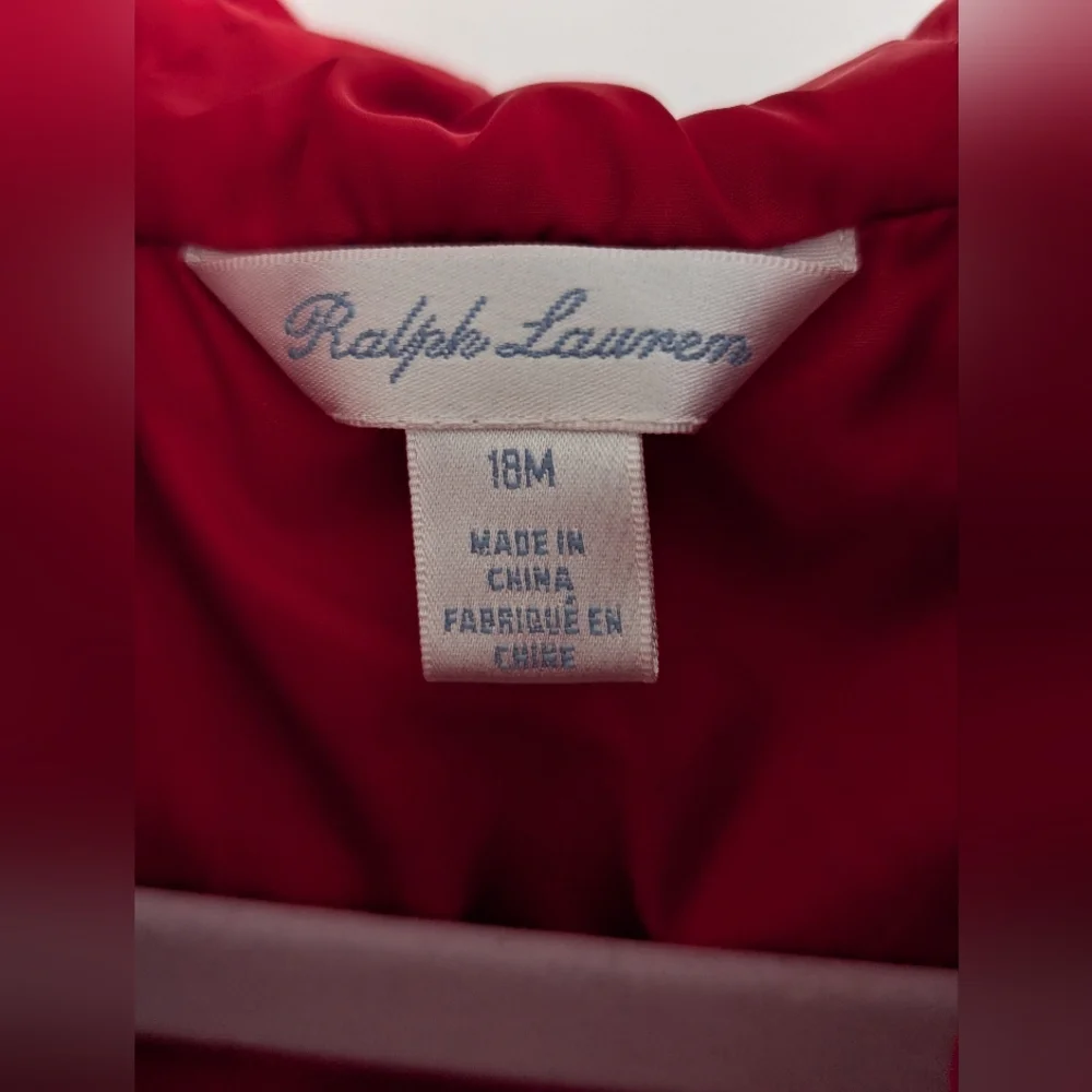 Ralph Lauren Red Quilted Water Repellent Zip-up Jacket Size 18 months